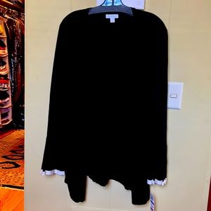 Beautiful black cardigan sweater with bell Sleeves trimmed in white